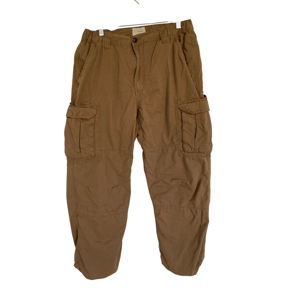 Field & Stream Mens Brown Flannel Lined Cargo Pants 36x32 Plaid Lining Cotton‎